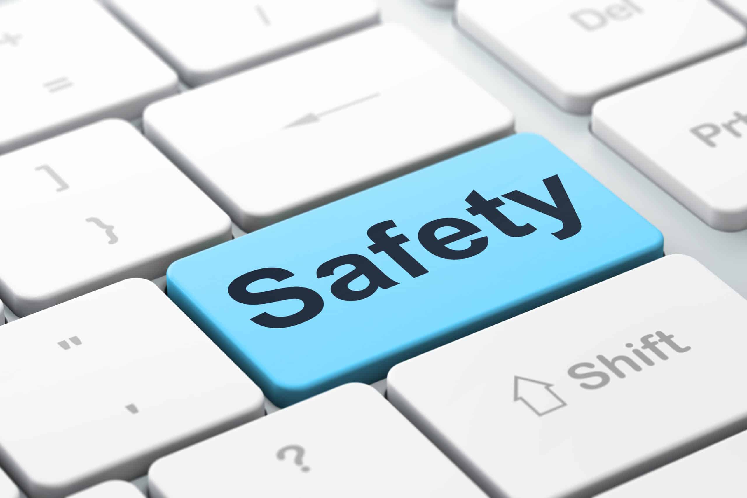 Safety concept: Safety on computer keyboard background - WeDoBack